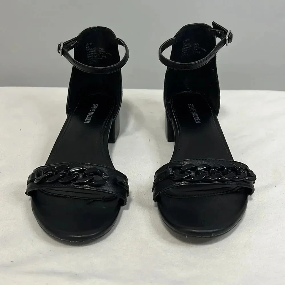 Steve Madden || Black Faux Leather Flats  Dressy Ankle Strap Shoes Girls size 5